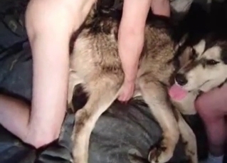 Strong man is punishing his sweet dog