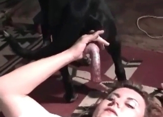 Lustful pervert is tasting an animal's boner