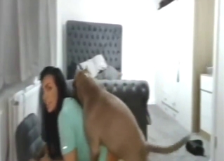 Latina lady gets fucked by a sexy dog here