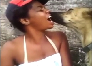 Horned-up lady makes out with a dog, wild