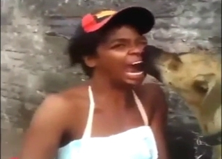 Horned-up lady makes out with a dog, wild