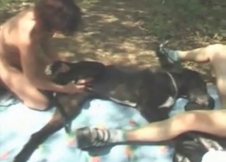 Young lady is enjoying sex with the dog